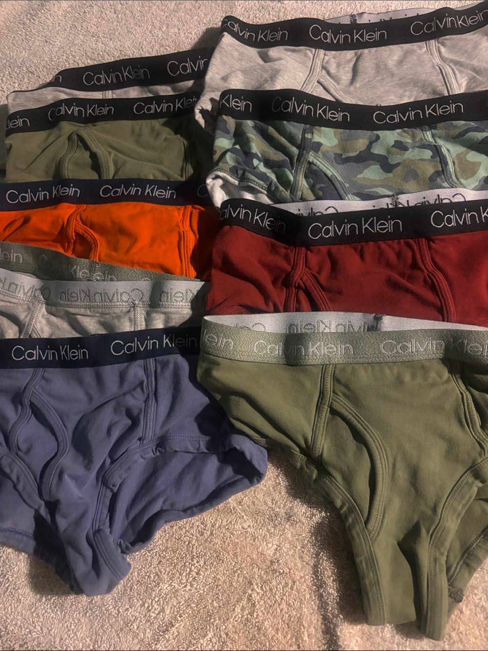 Calvin Klein Kids Briefs in Olive, Blue, Red & Orange - Pack 9 pair